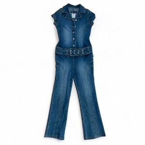 Y2K Revolt Jean Co Grommet Belt Denim Jumpsuit